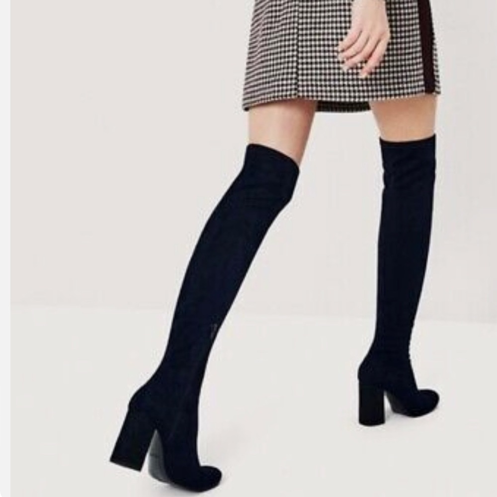 ZARA OVER THE KNEE BLUE VELVET HIGH HEEL POINTED BOOTS